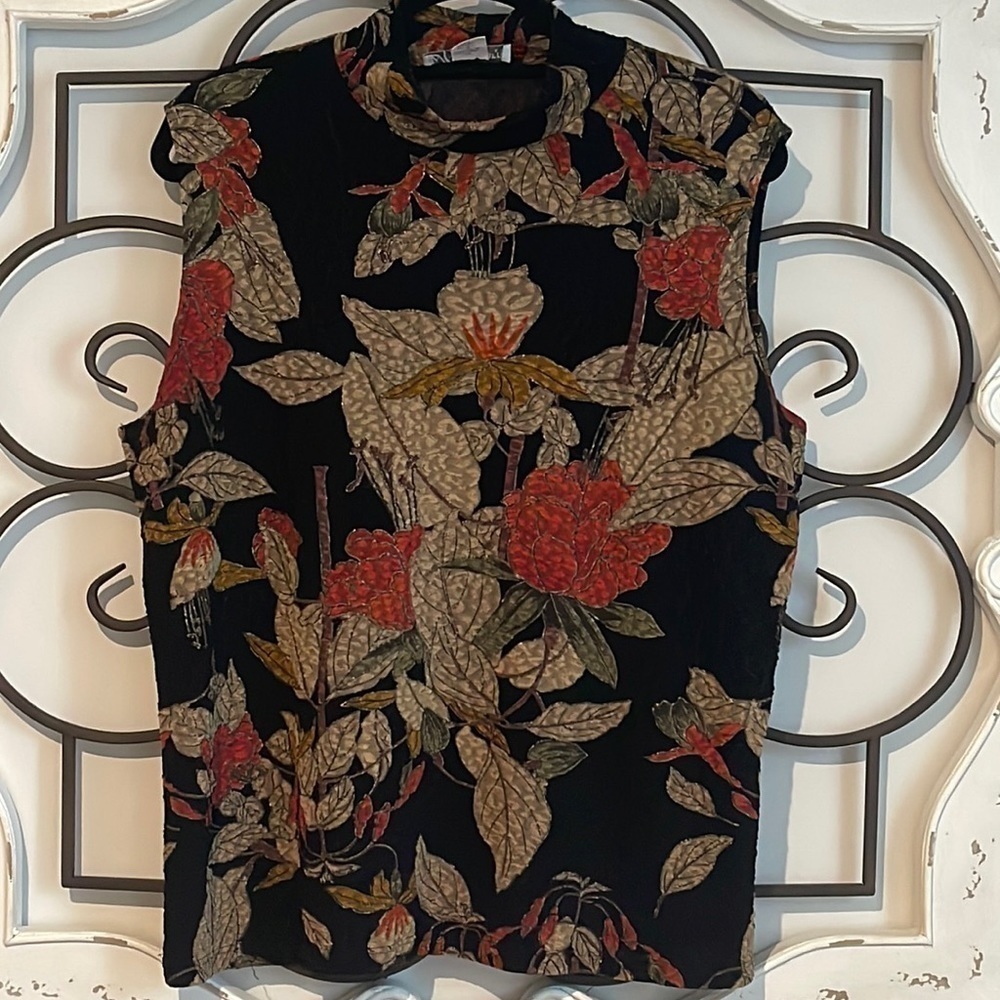 VINTAGE DRESSBARN WOMEN MOSAIC FLORAL SLEEVELESS MOCK TOP SIZE 2X